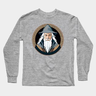 Round Icon of a Wizard in Grey Long Sleeve T-Shirt